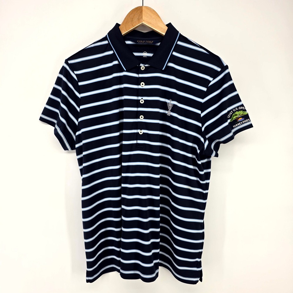 Polo Golf Ralph Lauren Polo Mens XL Navy 121st US Open Torrey Pines Striped Top